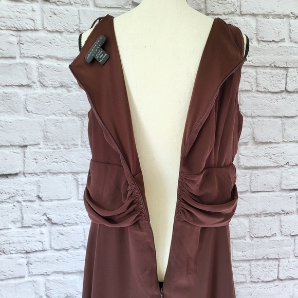 Connected Woman brown ruched waist v neck sleeveless knee length dress size 14W - Picture 9 of 12